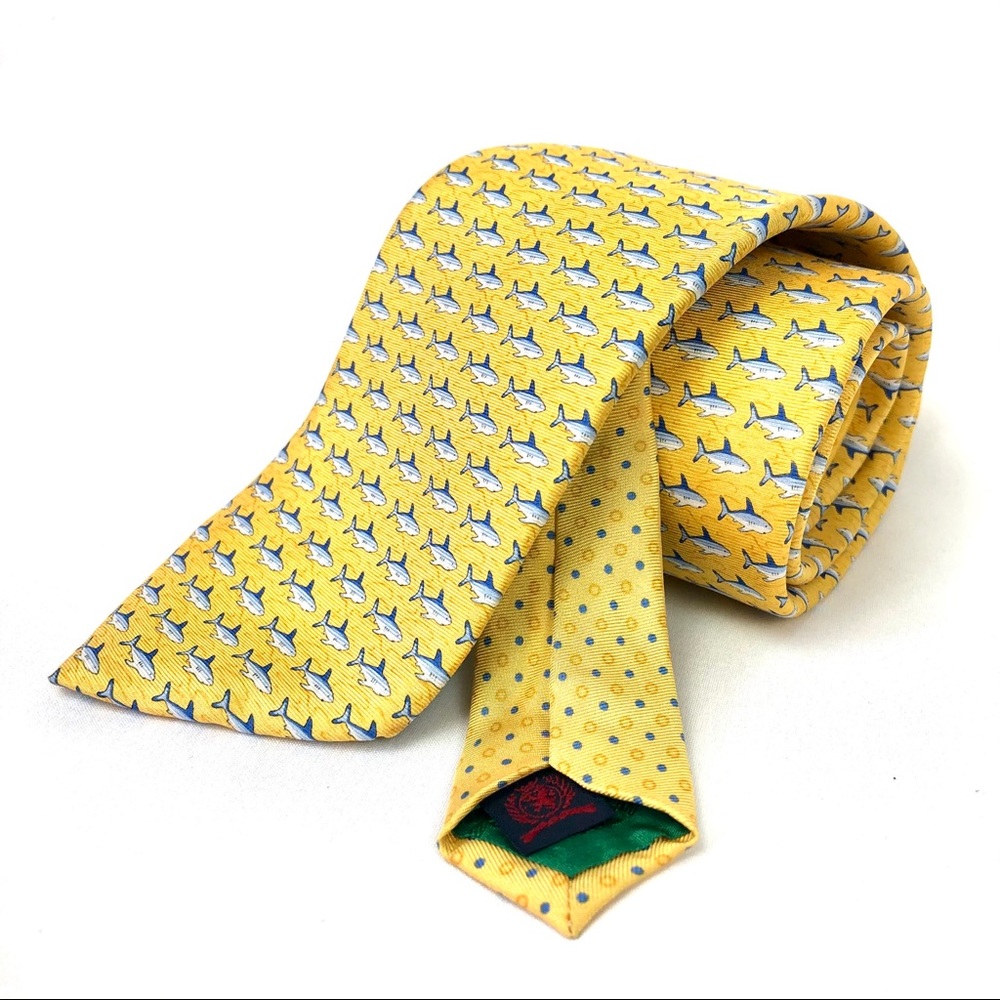 Tommy Hilfiger Shark Print Yellow Tie 100% Silk